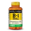 MASON witamina naturalna B, 1 Tiamina 250 mg, 100 Day Supply Suplement diety, Łatwy, do, Połknięcie tabletek, Wsparcie produkcji energii i zdrowego metabolizmu