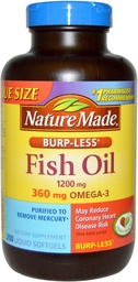 Nature Made Burp- Less Fish Oil 1200mg, 360mg Omega-3, Liquid Softgels 200 ea (Opakowanie 2)