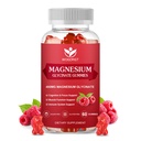 400mg Glucynian magnezu z 200 mg jabłczan magnezu, Witamina D, B6 i CoQ10, Suplement Glucynian magnezu do relaksacji i kognitacji, Bez cukru, Smak malinowy - 60 Gummies