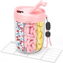 Duży dozownik z 6 Komory, Anti-Mix Butelka Organizator z szerokim otwieraniem i Easy Retrieval, Organizator witaminy do podróży, BPA- Free Pudełko z paskiem, Różowy