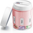 Daviky Pill Butelka Organizator, Suplement Organizator z 7 Duże kombinezony, Pill Dispenser podróży Okrągłe Pill Box z dwóch lidów Pink + Biały