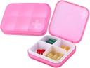 Portable Pill Organizator - Slim Pill Box for Purse or Travel, Compact Pill Case (4 + 6 Składniki, różowy)