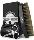 Broda szczotka dla mężczyzn i brody grzebień Zestaw w / wąsy nożyce do golenia, Natural Boar Bristle Brush, Dual Action Wood Comb, i podróżny worek wielki na Boże Narodzenie prezent