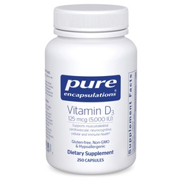 Pure Encapsulations Witamina D3 125 µg (5000 j.m.) - Suplement do wsparcia kości, stawów, piersi, serca, Colon i zdrowia immunologicznego * - z witaminą D - 250 Kapsułek