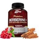 Nutric Flair Premium Berberine HCL 1200mg, 120 kapsułek - Plus Pure True Ceylon Cynamon, Berberine HCI Suplementy korzeniowe - System immunologiczny - daje optymalny 8% HCl