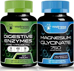 WELLNESS LABSRX Enzymy pokarmowe z probiotykami i prebiotykami 124; Kapsułki z glicynianu magnezu