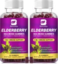 (2 Pack Elderberry Gummies & Irish Sea Moss, Organic Sambucus Elderberry Gummy z Seamoss, Cynk, Witamina C, D3, Multivititamin Elderberry Vitamin - Cukier wolny