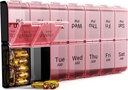 COLORING AM PM Extra Duży Pill Organizator, XL 7 Dzień Pill Organizator 2 razy dziennie, Cotygodniowy Codzienne Pill Case, Day Night Oversized Medicine Box, Witamina Holder, Big Pill Container (różowy)