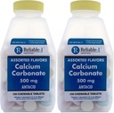 Calcium 500 mg Generic for Tums Assorted Fruit Flavored Chewable Tablets Regular Strength Antacid for Acid Indigestion, Heartburn, Sour Stomach 150 Chewable Tablets per Bottle Pack of 2