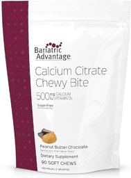 Bariatric Advantage Wapnia Citrate Chewy Bites 500 mg - Wysoko wchłaniany i spożywany - Witamina D3 - Łatwy do żucia suplement wapnia - Masło orzechowe Czekolada - 90 Liczba