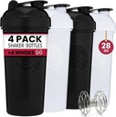 GOMOYO 4- Pack - 28 Butelka do shakera białkowego na miseczki, 4xWire whiskey, nieszczelne mieszanki luzem i przedtreningowe Shaker Cups, zmywarka do naczyń Sejf & BPA za darmo, czarny & biały