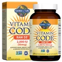 Garden of Life Vitamin D, Vitamin Code Raw D3, Vitamin D 2,000 IU, Raw Whole Food D3 Supplements with Chlorella, Fruit, Veggies & Probiotics for Bone & Immune Health, 120 Vegetarian Capsules