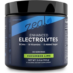 Zeal Electrolyte Proszek Recovery Drink (30 Servings Dink 124; Cucumer Lime) w 0 Sugar + BCAAs + B- Vitamin Electrolyte Supplement w Cynk potasu i magnezu