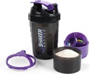 Butelka shaker - Puchar shaker protein z kominami do przechowywania - Butelki do Shake 'a z mieszalnikiem do gładkiego mieszania - 500ML / 16oz (PURPLE & BLACK)