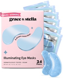 grace & stella Award Zwycięstwo pod maską oka Zmniejsz ciemne koła, Puffy Eyes, Undereye Torby, zmarszczki, żel pod plastry oczu, Prezenty urodzinowe dla kobiet - Vegan Cruelty- Free Self Care (24 Pary, Niebieski)