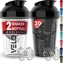 VELOMIX -2 Pack - 20 oz butelki shaker protein do mieszania białek - 2x whiskey drutu 124; szklanki shaker proof do shakes protein i pre Workout 124; Butelka shaker protein (czarny / przezroczysty)