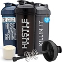 GOMOYO [3- Pack] 28- Ounce Shaker Butelka z Action- Rod Mixer XI124; Butelka Shaker Protein z Motivationational Quotes XI124; Butelka Shakers for Protein Shakes są BPA Free i zmywarka bezpieczne 124; Srebrny, niebieski, & czarny