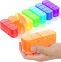 Family Pack Weekly (7 dni) Travel Pill Organizer, 2 / 3 / 4 razy dziennie, Double- Sided Design, Przenośne Pill Box do przechowywania leków / Witaminy / Oleje rybne (7 Rainbow Variable Grids)