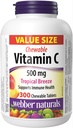Webber Naturals Witamina C, 300 Tabletki do rozgryzania i żucia Tropical Breeze Flavor, 500 mg witaminy C na tabletkę, kości, zębów, immunologiczne i przeciwutleniacze Wsparcie, Nie GMO, Dairy & Gluten Free