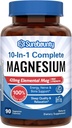 Magnezu Complex, 10- in-1 Formuła, 420mg Mag pierwiastkowy na podawanie, Magnezu glicynian, jabłczan, cytrynian, Wysoka Absorpcja, Bone & Relaxation, 90 Czapki
