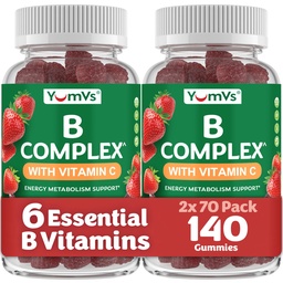 B Kompleksowe gumki z witaminą C - Great Tasting 1 a Dni energii i układu nerwowego Wsparcie dla dorosłych - Wegan, Kosher, NieGMO Witamina B Kompleksowe gumki z B12, B6, & Kwas foliowy - 70 Count (2 Pack)
