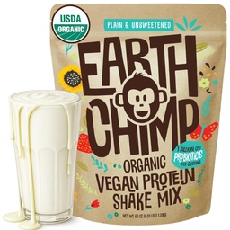 EarthChimp Organic Vegan Protein Powder - z probiotykami - Non GMO, Dairy Free, Non Whey, Plant Based Protein Powder for Women and Men, Gluten Free - 52 Servings, 64 Oz (Plain & Unsweetened)