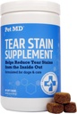 Pet MD Tear Stain Remover for Dogs & Cats - Antioxidant Eye Care Supplement with Lutein, Cranberry, & Omega 3 & 6 - Cat & Dog Tear Stain Remover Chews for White & Light Fur - 60 ct