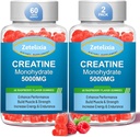 2 Pack Kreatywnych jednowodnych gumek, Monowodny Kreatywny dla mężczyzn i kobiet, Wzmocniona formuła z BCAA, Witamina B12, Tauryna, Wsparcie mięśni, Energy Boost, Bez cukru, Wegan, 120 Hrabia