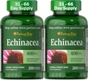Puritan Pride Premium Echinacea Natural Whole Herb Herb Suplement 400mg, Suplement diety dla zdrowia, Wsparcie systemu immunologicznego, 200 Kapsułki szybkiego uwalniania, 2 opakowania