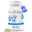 L- Metylfolan + B12 Metylkobalamina Mieszanka 7,5 mg - 60 Kapsułek - Aktywny kwas foliowy i Metylowany B12- 5- MTHF & B12 Suplement dla mężczyzn i kobiet - Nie GMO, Bez glutenu, Nie Wypełniacze