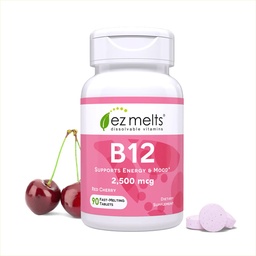 EZ Melts Dissolvable B12 Methylcobalamin 2,500 mcg, 90 Tablets, Red Cherry