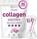 Micro Ingredients Multi Collagen Peptides Powder, 40 Stick Packs | Type I, II, III, V, X + Biotin, Vitamin C & Hyaluronic Acid | Unflavored | Supports Hair, Skin & Joint Health | Keto, Non-GMO