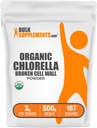 BulkSupplements.com Organic Chlorella Powder - Broken Cell Wall, Green Superfood Powder, Suplement Chlorella - Gluten Free, 3 g na Serving, 500g (1.1 lbs) (Opakowanie 1)