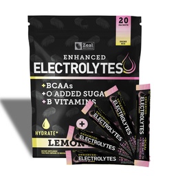 Ulepszone opakowania z proszkiem elektrolitycznym (Lemon Berry Next 124; 20 opakowań) w / 0 Cukier + BCAAs + B- Vitaminy Suplement Elektrolitu w Cynk potasu i Magnez do nawadniania - Keto Electrolytes