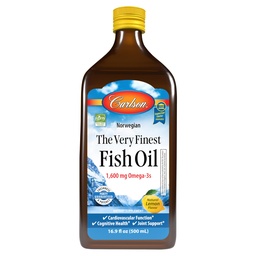 Carlson - The Very Finest Fish Oil, 1600 mg Omega- 3, Liquid Supplement, Norwegian, Wild- Caught, Sustainable Sourced, Lemon, 16.9 Fl Oz