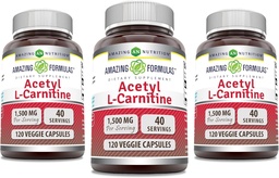 Amazing Supples Acetyl L- Carnitine 1500 Mg Per Serving Veggie Capsules Supplement Equipment 124; Non-GMO Equipment 124; Gluten Free Equipment 124; Made in USA Equipment 124; Nadaje się dla wegetarian (120 Count) Equipment 124; Pack of 3