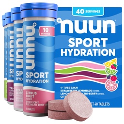 Nuun Sport Electrolyte Tablets for Proactive Hydration, Mieszane aromaty, 4 Pack (40 Servings)