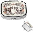 Pudełko na pióro Kwiaty i konie Ręczny Drawn Square Pill Case for Purse & Pocket 2 Communant Medicine Pill Organizer Portable Travel Pillbox Medycyna Witamina Cod Wątroba Oil Storage Box
