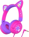 Słuchawki dla dzieci iClever Cat Ear, LED Light Up, 85dBA Safe Volume, Stereo Sound Toddler słuchawki dla szkół podróży, Składany 3.5mm przewodowy słuchawki dla dzieci na iPad Tablets, Meow Lollipop- Hot Pink