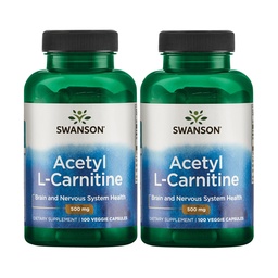 Swanson Acetyl- L- Karnityna - Suplement aminokwasów Promowanie Cognitive Health & Support Muscle - Natural Formula May Promote Nerwowego Systemu Zdrowia - (100 Kapsułek Veggie) (2 opakowania)