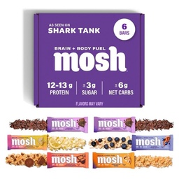 MOSH Variety Pack Keto Protein Bars, High Fiber, Low Carb, Gluten Free, wysoki poziom białka, Mózg zdrowe przekąski z Ashwagandha, Lwie grzywa, 6 Hrabia