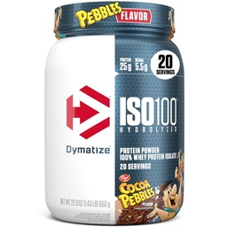 Dimatize x Kakao Pebbles ISO100 Białko serwatki w proszku Izolat, 25g białka, 20 Sług, 5,5g BCAA, 120 Cal., Gluten Free, 1g tłuszczu, 1g cukru, 2g karb