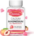 Bezcukrowe Gummeje z cytrynianu wapnia, Gummeje z magnezu wapnia z witaminą D3 i K2 dla mięśni i połączeń kości, Peach Flavor - 60 Ct