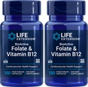 Life Extension BioActive Folate & Witamina B12, 150 Kapsułki wegetariańskie (Opakowanie 2), Nie GMO, Gluten Free