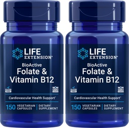 Life Extension BioActive Folate & Witamina B12, 150 Kapsułki wegetariańskie (Opakowanie 2), Nie GMO, Gluten Free