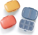 MEACOLIA 3 Pack 8 Companies Travel Pill Organizer, Daily Pill Case Small Pill Box for Pocket Purse, Portable Pill Container Medicine Organizator witaminy (czerwony, żółty, ciemnoniebieski)