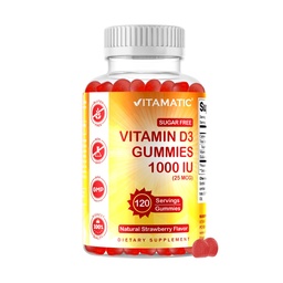 Witamina D3- 120 Pektyna wolna od cukru Witamina D3- 120 Gummies na bazie pektyny - Great Taste - Zdrowe kości, Mood & Immune System Function - Non-GMO - 120 Servings (1000 j.m.)