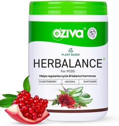 OZIVA Plant Based HerBalance for PCOS Resource 124; PCOS Supplement for Women for Hormonal Balance & Better Menstrual Cycle Reference 124; PCOS Drink with Inositol, Shatavari, Chasteberry, Ashoka Certified Clean & Vegan, 250g