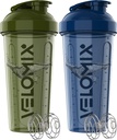VELOMIX -2 Pack - 28 oz butelki shaker protein dla mieszanek protein - 2x whiskey drutu 124; szklanki shaker proof dla shakes protein 124; Butelka shaker przedtreningowy 124; Butelki shaker protein - Green & Blue