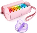 Fullicon PU Case Weekly Pill Box Organizator 2 razy dziennie, Podróże 7 dni Pill Pudełka, Przenośne tabletki Organizator medycyny, Medycyna, Witamina, Suplementy oleju rybnego (Pink / Rainbow)